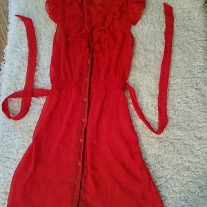 Bright red sheer like dress with ruffles ADORABLE